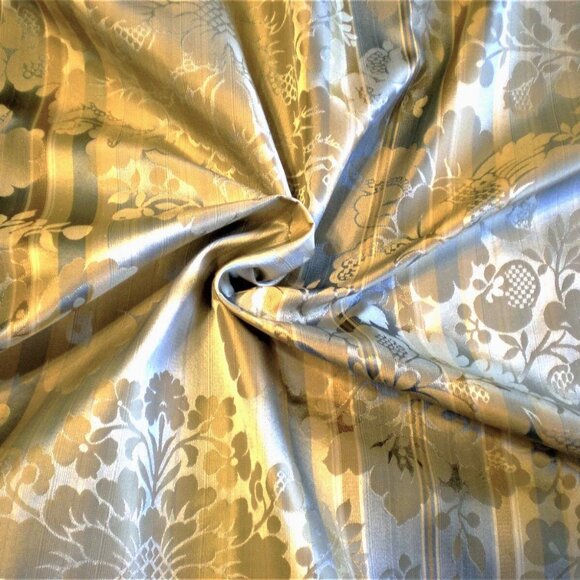 AQUA BLUE GOLD BEIGE DAMASK DRAPERY FURNITURE UPHOLSTERY FABRIC 72"L 50.5 "W - Picture 2 of 11